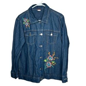 Tudor Court Women Size L Floral Blue 3/4 Sleeve Denim Jacket